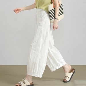 altacanvas M-2XL  Non-real shot nine points wide leg pants women's summer thin 2026 new loose straight air pants whit