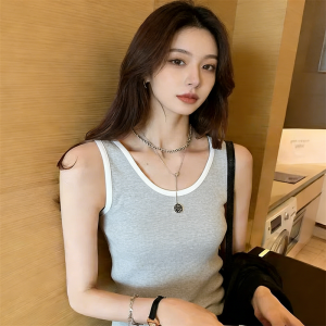 altacanvas 均码-均码 American Style Casual Spice Girl Retro Hedge Collar Slim-fit Sleeveless Knitted T-shirt Vest Women'