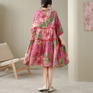 altacanvas 大码L-大码2XL  Real Shot 2026 New Summer Plus-size Cotton-Linen Printed Collar-Tied Loose Elegant Slimming All-mat