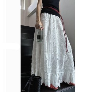 altacanvas S-XL  Lined Heavy Industry Three-Dimensional Flower White Skirt Women's Summer Korean Skirt High Waist Sl