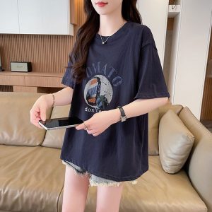altacanvas M-2XL  Snowflake Cotton T-shirt Women's Round Neck Short Sleeve Summer New Korean Printed Large Size Loose