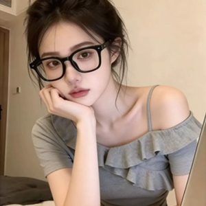 altacanvas S-XL  260g rayon# gray high-grade ruffled diagonal shoulder short sleeve T-shirt women's summer hot girl