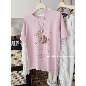 altacanvas M-4XL  Snowflake Cotton Plus Size 150.00kg Korean Style Sweet Small Loose Lace Stitching Long Sleeve Fake