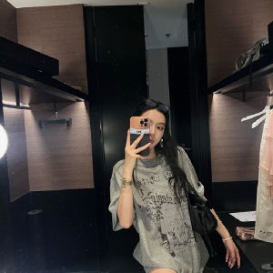 altacanvas S-XL  Original Fabric Pull Back Bag Graffiti Print Short-sleeved T-shirt Women's Summer Loose Mid-length