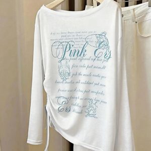 altacanvas S-XL  Bamboo Thread Thin Sunscreen Blouse Long-sleeved T-shirt Women's Summer New Printed Drawstring Irre