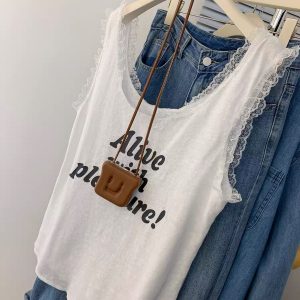 altacanvas M-2XL  Original Fabric White U Neck French Lace Sling Women's Summer Hot Girl Vest Sleeveless Top